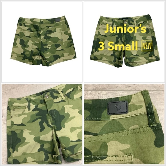 Junior's Celebrity Pink 3 26 S Small Shorts Green Olive Camo Jeans Denim Stretch - Picture 1 of 9